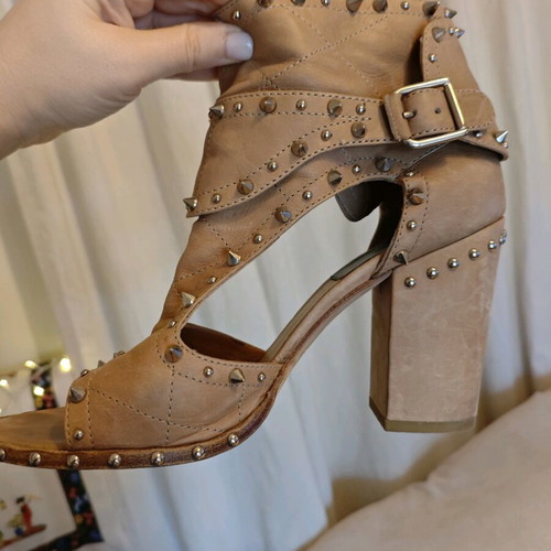 Laurence Dacade Deric studded leather sandals used, beige, size 41