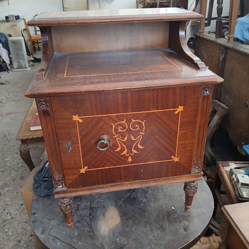 Vintage nightstands used, set of 2, solid wood with marquetry