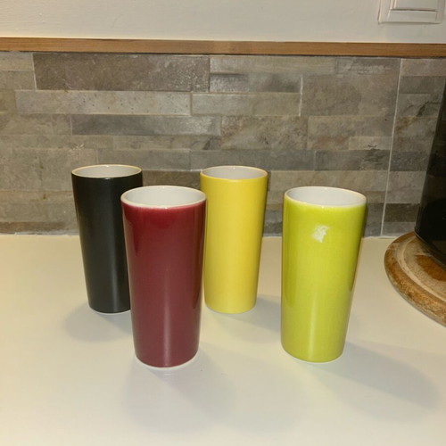 Ceramic colorful cups set of 4 handmade, like new