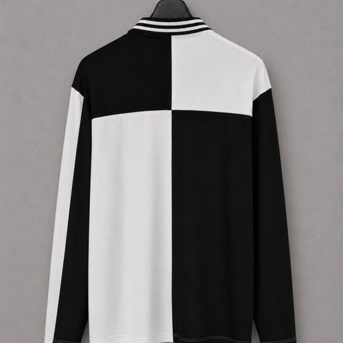 Kuegou Jeans men's long sleeve polo shirt black and white XXL, like new
