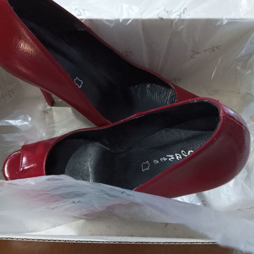 Sante leather peep-toe pumps red size 39 new, 11cm heel