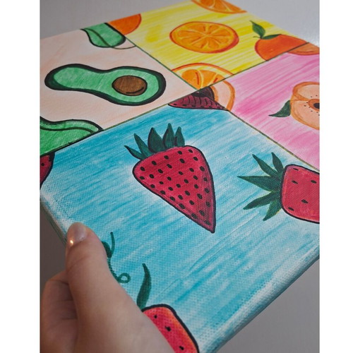 Handmade fruit pop art canvas painting 30x30 cm, like new