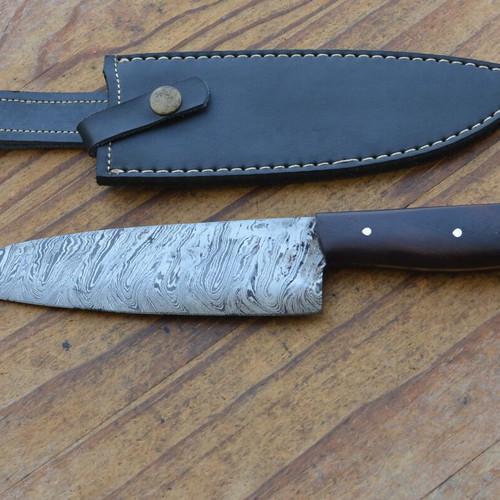 Damascus Hand Forged Vintage Kitchen Chef Knife Rose Wood Handle
