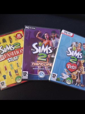 The Sims 2 expansion packs PC used, 3 packs Pets, H&M fashion, Nightlife