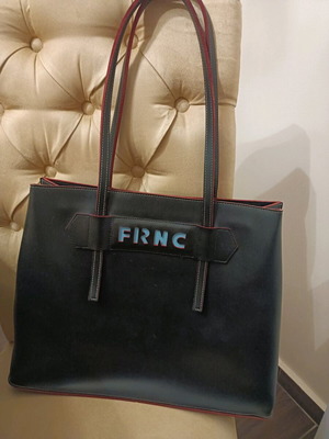 FRNC shoulder bag genuine leather like new, black-red