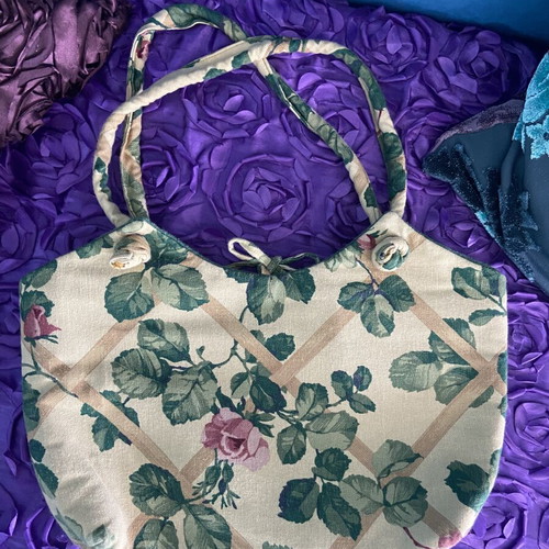 Floral Canvas Handbag used with straw-like inner lining, summer beach bag