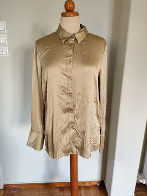 Yaya Women's Gold Beige Satin Viscose Shirt M Like New