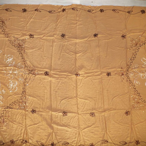 Handmade pareo with sequins silk and cotton blend beige and brown