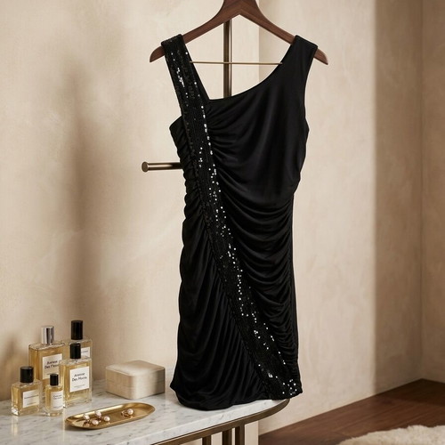 Elegant black evening dress S/M with sequins like new