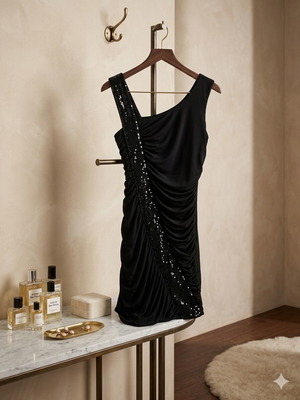 Elegant black evening dress S/M with sequins like new