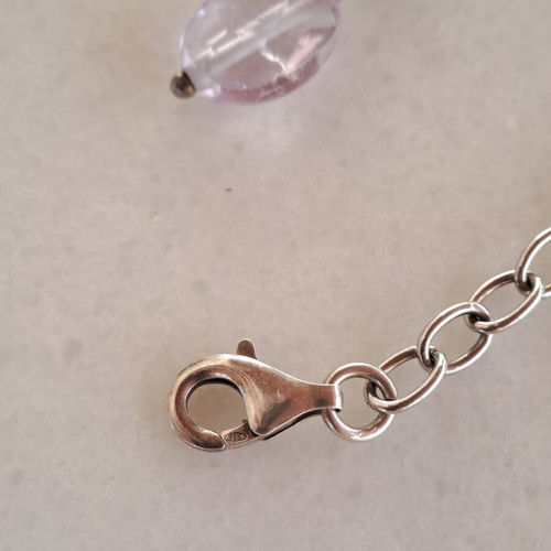 Silver bracelet 925 with amethyst and rose quartz stones, like new