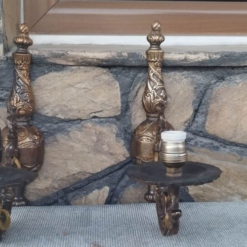Antique brass wall lights used, set of 2