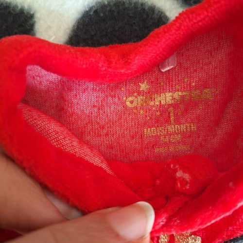 Red velour baby romper like new with deer design