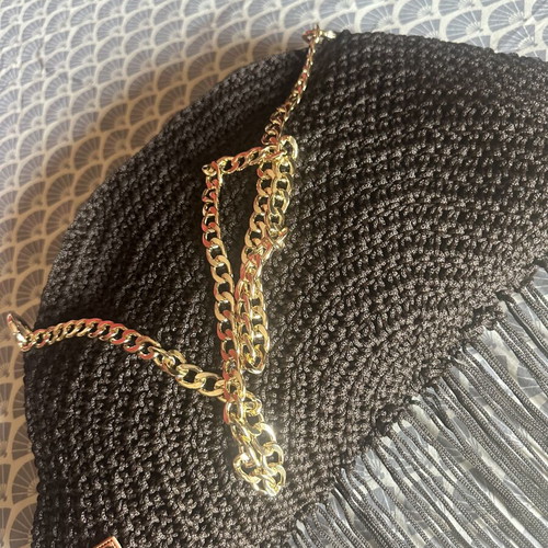 Handmade knitted shoulder bag with fringes dark brown