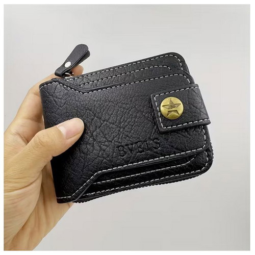 Men's black wallet new with zipper and compartments for cards and coins