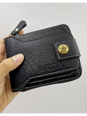 Men's black wallet new with zipper and compartments for cards and coins