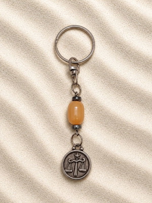 Metal Libra Keychain with Agate and Hematite Stones new