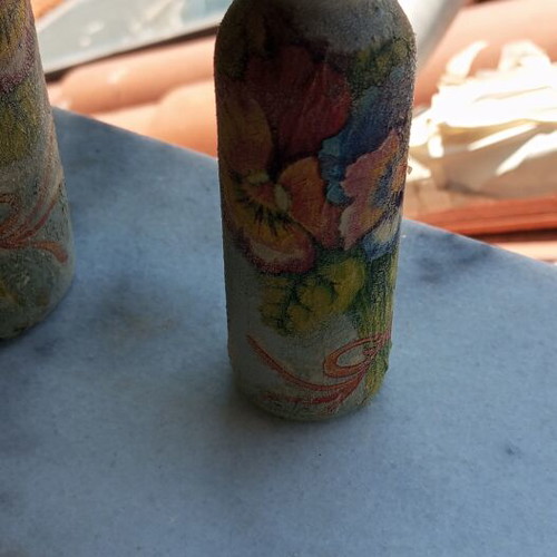 Set of 2 Handmade Decorative Bottles with Decoupage and Vintage Flowers