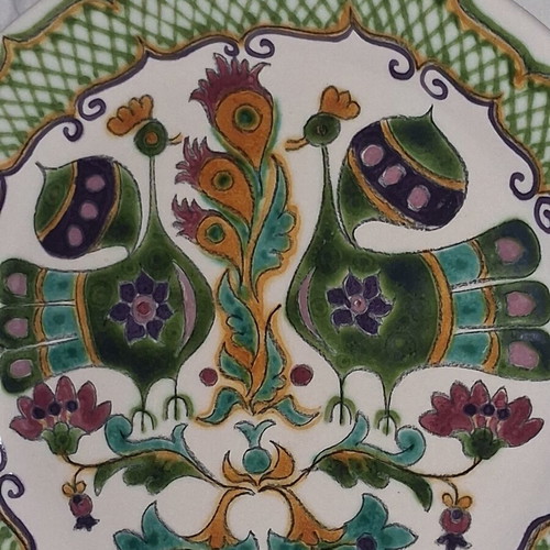 Vintage Greek Ceramic Plate 31.5 cm, Handmade Crackle Glaze, Rhodian Aegean Style