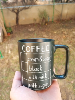 Chalk Talk mug used, personalized with chalk notes