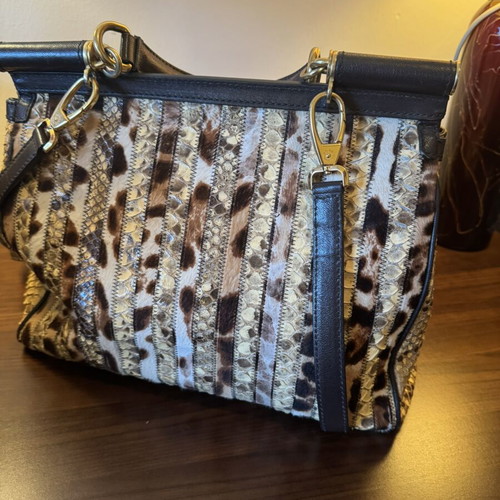Dolce & Gabbana Animal Print Patchwork Leather Shoulder Bag