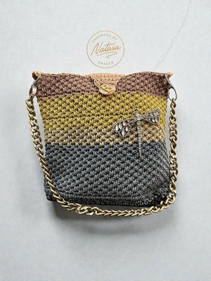 Handmade knitted shoulder bag new, blue and yellow