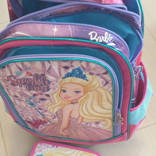 Barbie school trolley bag and pencil case used, 47 x 34 cm