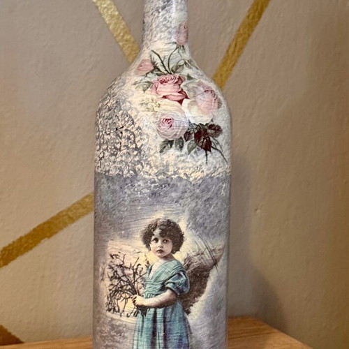 Handmade Vintage Decoupage Decorative Bottle with Angel