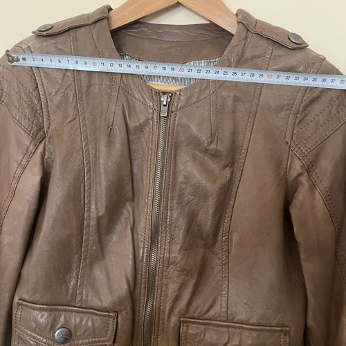 Leather jacket Pull & Bear brown used, no collar with pockets