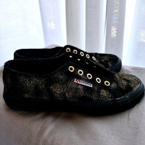 Superga canvas sneakers like new, black-gold pony skin