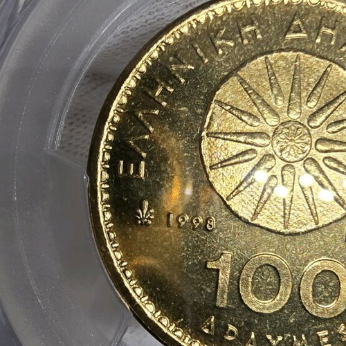 100 Drachmas 1998 new, certified MS67 grade by PCGS