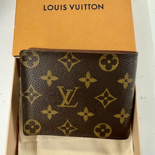 Louis Vuitton men's bifold wallet, brown leather, with box and bag