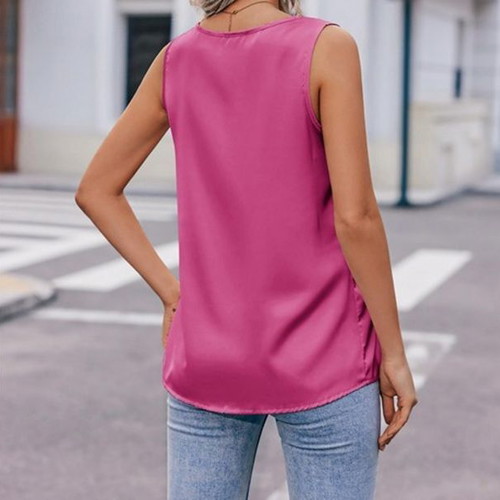 Zeagoo women's satin top with V-neck, pink, size M