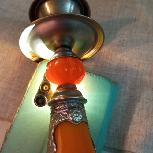 Bakelite and metal candlestick used, 34.5 cm