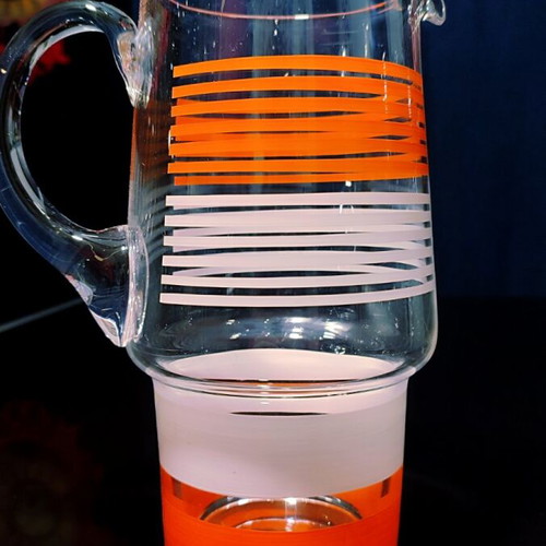 Glass vintage pitcher like new, orange-white