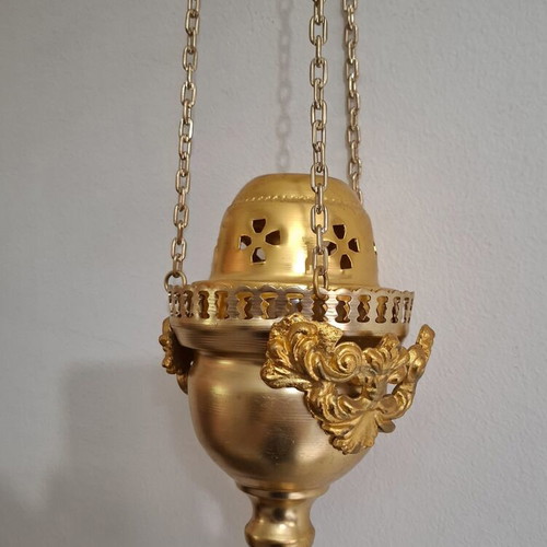 Hanging Church Oil Lamp gold color, like new, 65 cm