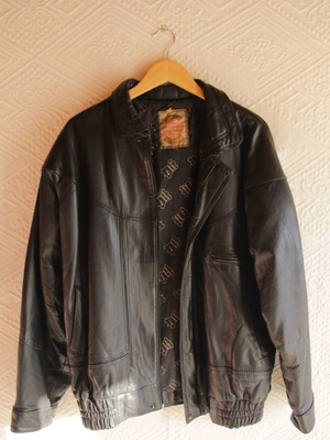 Black leather jacket μεταχειρισμένο, μέγεθος L