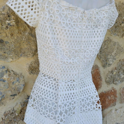 Access Fashion blouse with knitting and pleats, white, like new, size S/M