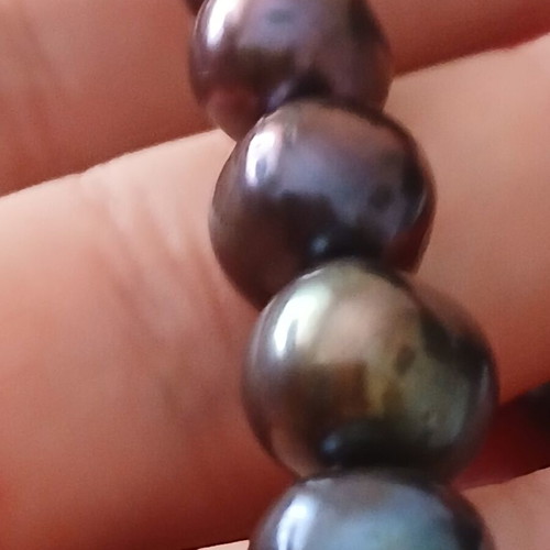 Necklace with natural black pearls 1 mm, gold-plated clasp, new