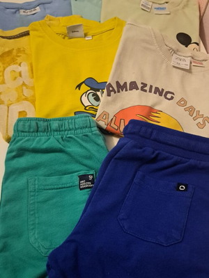 Boys' clothing pack used, 5 short-sleeve shirts and 2 shorts, multicolor