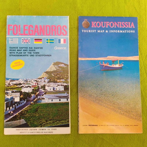 Pack of two vintage maps Folegandros and Koufonissia used