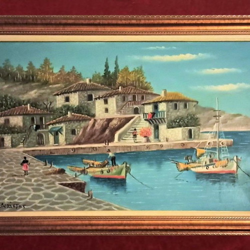 Painting G. Depastas At The Pier like new with frame