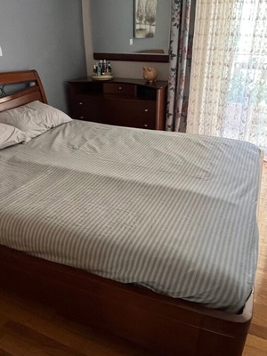 Double gondola bed with mattress, 2 large nightstands and dresser with mirror