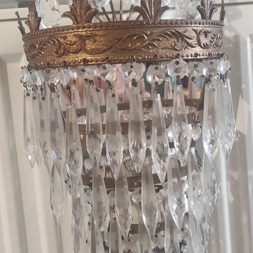 Lighting set with three wall lamps and large chandelier, like new, bronze and crystal