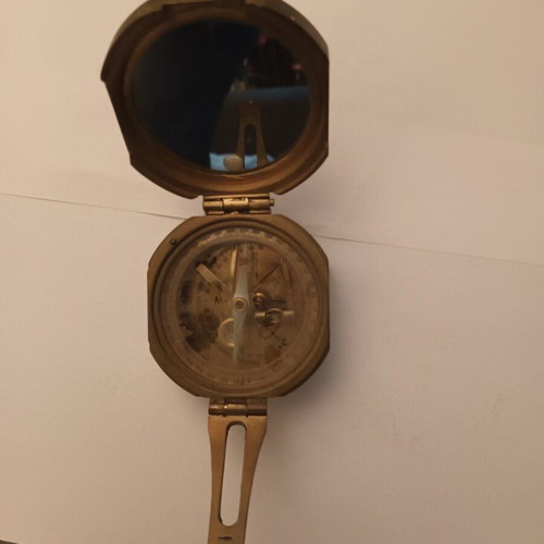 Vintage Stanley London compass used, brass with mirror