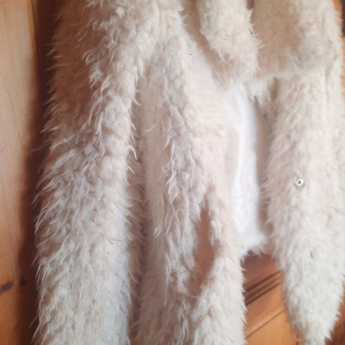 Benetton faux fur coat used, white/cream, size M