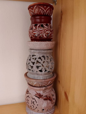Oil burners used, set of three carved in soapstone