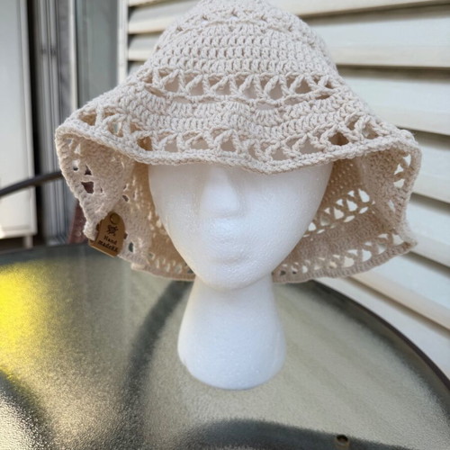 Handmade Crochet Lace Bucket Hat new, cotton summer sun hat