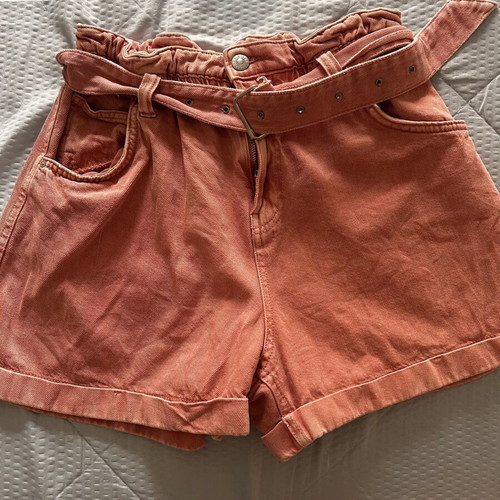 Bershka high-waist pink denim shorts like new, size L