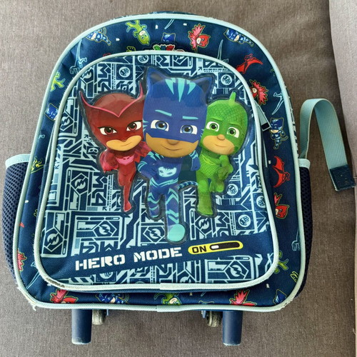 PJMASKS school bag used with wheels and side cup holders for kindergarten kids
